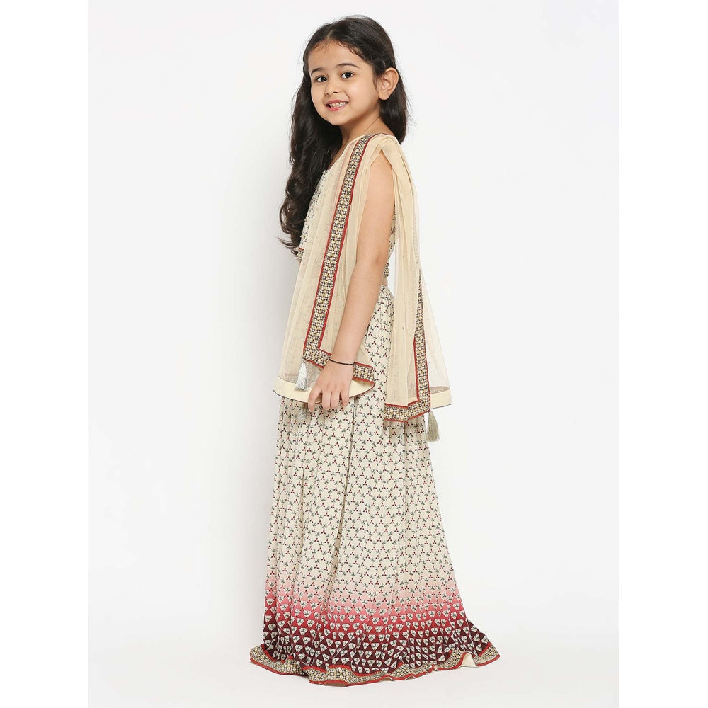 Soup by Sougat Paul Geometric Printed Lehenga Paired With Crop Top And Net Dupatta