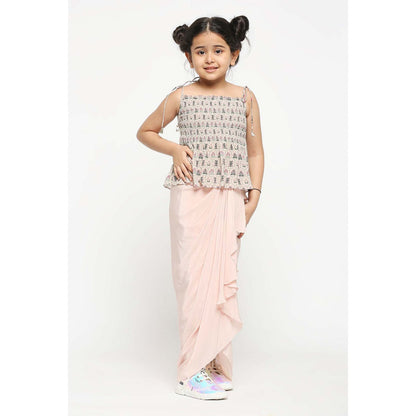 Soup by Sougat Paul Printed Crop Top With Bobbin Elastic Paired With Draped Skirt