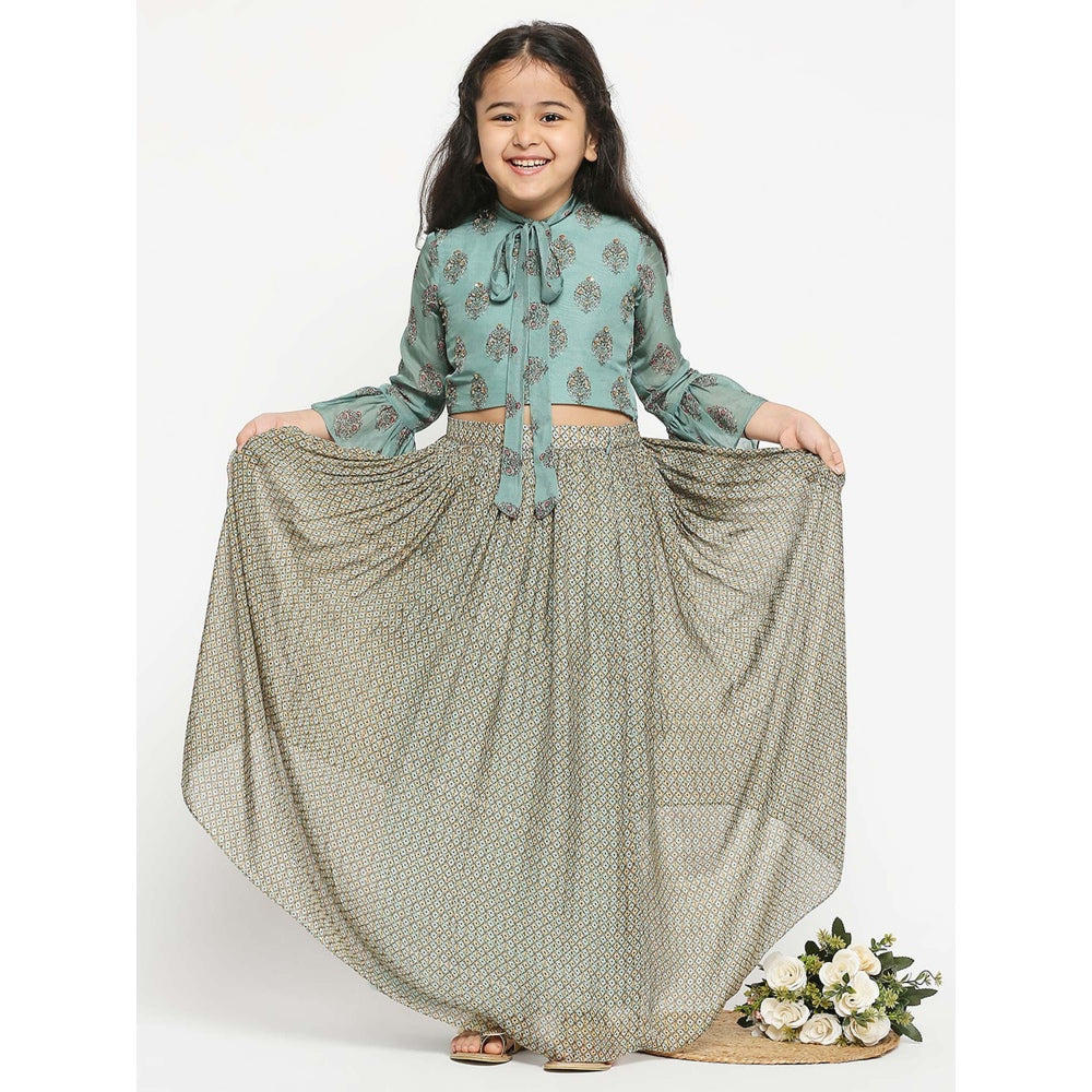 Soup by Sougat Paul Printed Skirt Paired With Bell Sleeves Crop Top