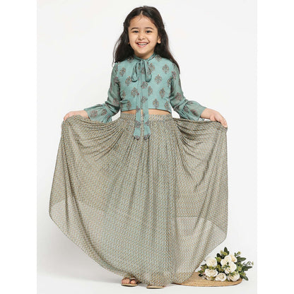 Soup by Sougat Paul Printed Skirt Paired With Bell Sleeves Crop Top