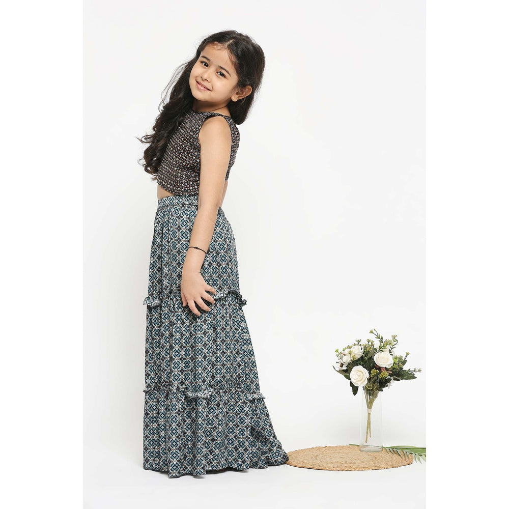 Soup by Sougat Paul Geometric Printed Tiered Skirt Paired With A Crop Top