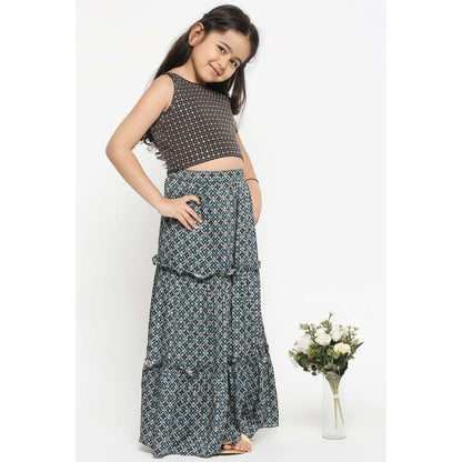 Soup by Sougat Paul Geometric Printed Tiered Skirt Paired With A Crop Top