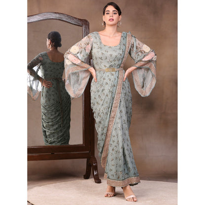 Soup by Sougat Paul Printed Pre-Stitch Saree with Stitched Blouse (Set of 3)