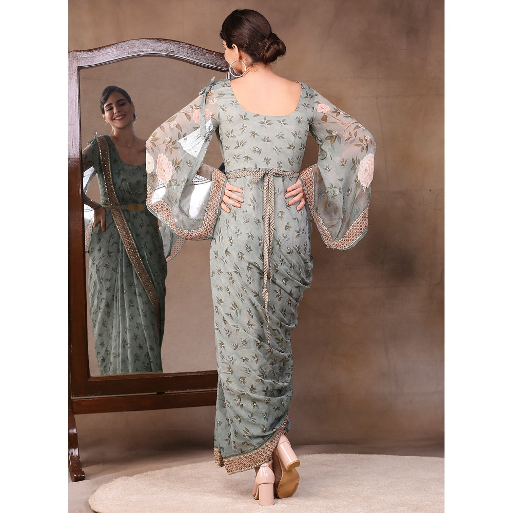 Soup by Sougat Paul Printed Pre-Stitch Saree with Stitched Blouse (Set of 3)