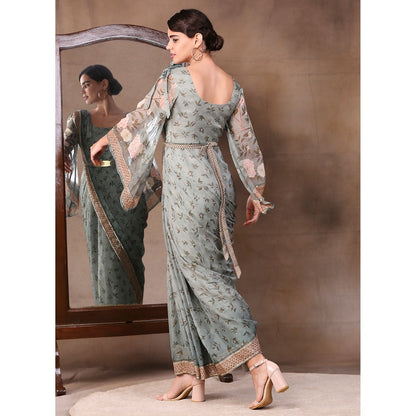 Soup by Sougat Paul Printed Pre-Stitch Saree with Stitched Blouse (Set of 3)