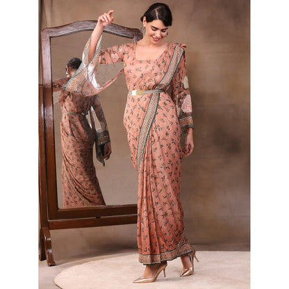 Soup by Sougat Paul Printed Pre-Stitch Saree with Stitched Blouse (Set of 3)