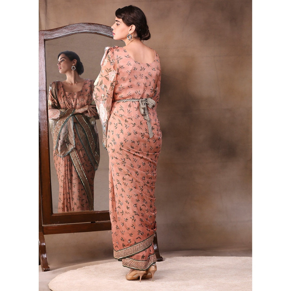 Soup by Sougat Paul Printed Pre-Stitch Saree with Stitched Blouse (Set of 3)