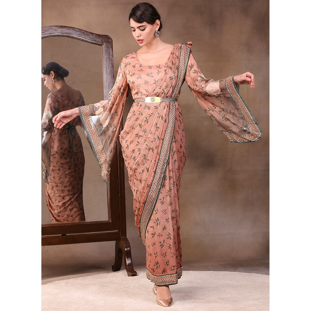 Soup by Sougat Paul Printed Pre-Stitch Saree with Stitched Blouse (Set of 3)