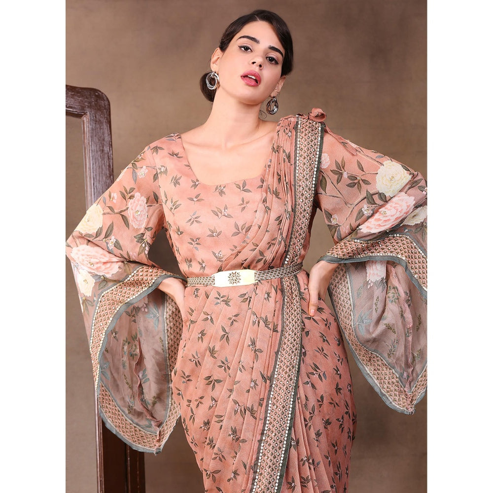 Soup by Sougat Paul Printed Pre-Stitch Saree with Stitched Blouse (Set of 3)