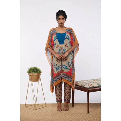 Soup by Sougat Paul Multi Elements Printed Crop Top Pant with Kaftan Style Jacket (Set of 3)