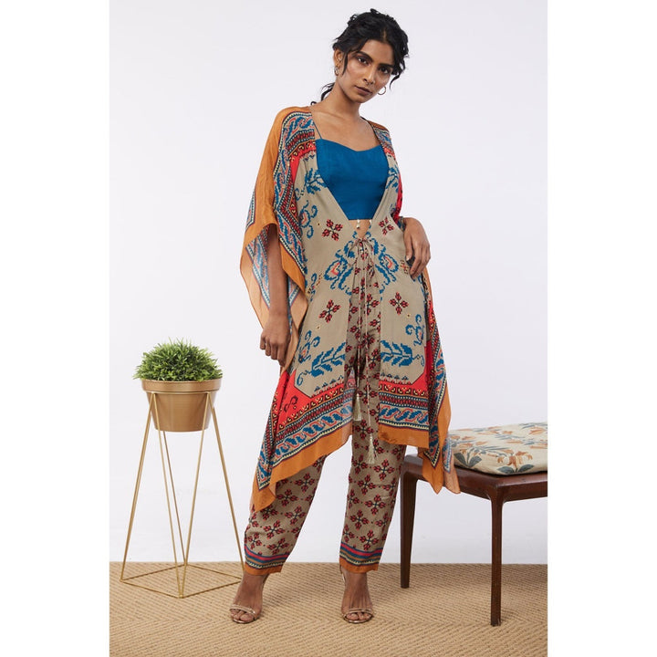 Soup by Sougat Paul Multi Elements Printed Crop Top Pant with Kaftan Style Jacket (Set of 3)