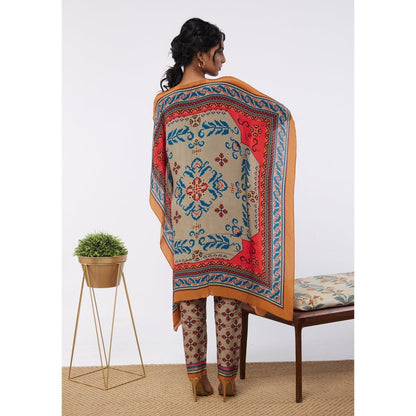 Soup by Sougat Paul Multi Elements Printed Crop Top Pant with Kaftan Style Jacket (Set of 3)