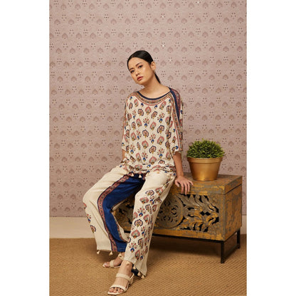 Soup by Sougat Paul Cream & Multi Sarouk Floral & Sequined Co-Ord (Set of 2)