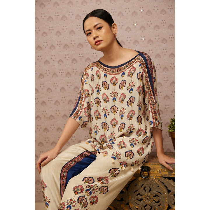 Soup by Sougat Paul Cream & Multi Sarouk Floral & Sequined Co-Ord (Set of 2)