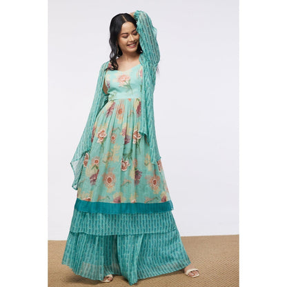 Soup by Sougat Paul Mint Blue Blooming Bud Floral Sharara (Set of 3)