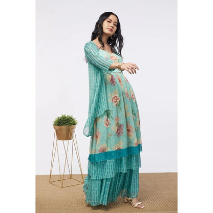 Soup by Sougat Paul Mint Blue Blooming Bud Floral Sharara (Set of 3)