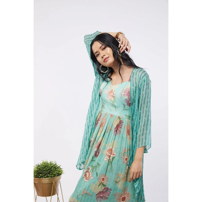 Soup by Sougat Paul Mint Blue Blooming Bud Floral Sharara (Set of 3)