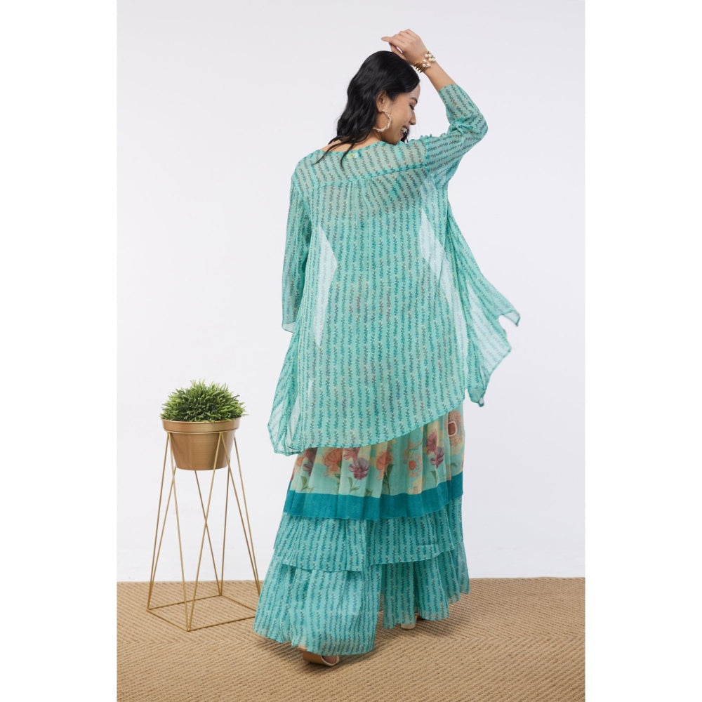 Soup by Sougat Paul Mint Blue Blooming Bud Floral Sharara (Set of 3)