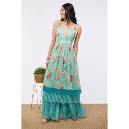 Soup by Sougat Paul Mint Blue Blooming Bud Floral Sharara (Set of 3)