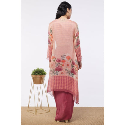 Soup by Sougat Paul Pink & Maroon Blooming Floral Crop Top with Skirt and Jacket (Set of 3)