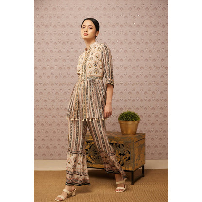 Soup by Sougat Paul Beige & Multi Sarouk Floral & Sequined Palazzo (Set of 2)