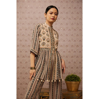 Soup by Sougat Paul Beige & Multi Sarouk Floral & Sequined Palazzo (Set of 2)