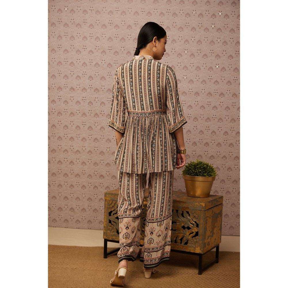 Soup by Sougat Paul Beige & Multi Sarouk Floral & Sequined Palazzo (Set of 2)