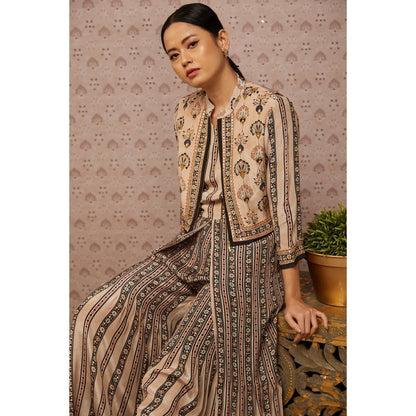 Soup by Sougat Paul Beige & Multi Sarouk Floral Jumpsuit with Jacket (Set of 2)