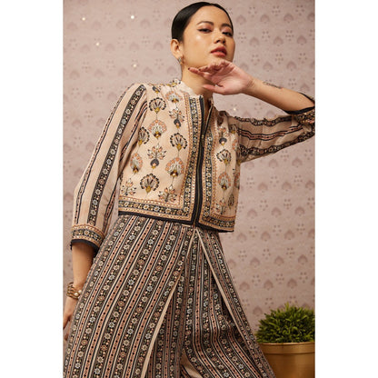 Soup by Sougat Paul Beige & Multi Sarouk Floral Jumpsuit with Jacket (Set of 2)