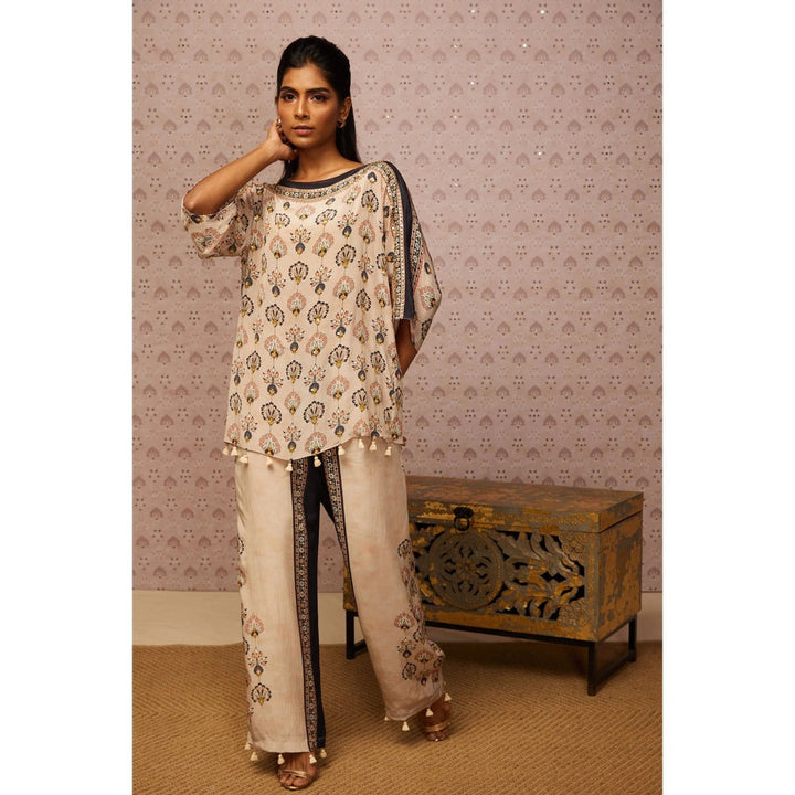 Soup by Sougat Paul Beige & Multi Sarouk Floral & Sequined Co-Ord (Set of 2)