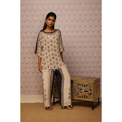 Soup by Sougat Paul Beige & Multi Sarouk Floral & Sequined Co-Ord (Set of 2)