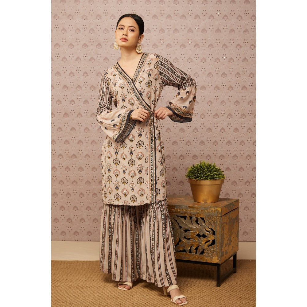 Soup by Sougat Paul Beige & Multi Sarouk Floral Palazzo (Set of 2)