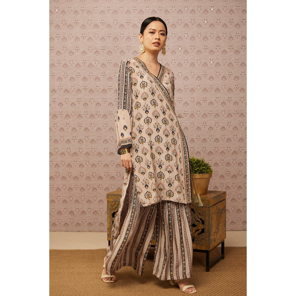 Soup by Sougat Paul Beige & Multi Sarouk Floral Palazzo (Set of 2)