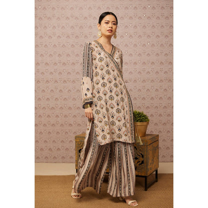 Soup by Sougat Paul Beige & Multi Sarouk Floral Palazzo (Set of 2)