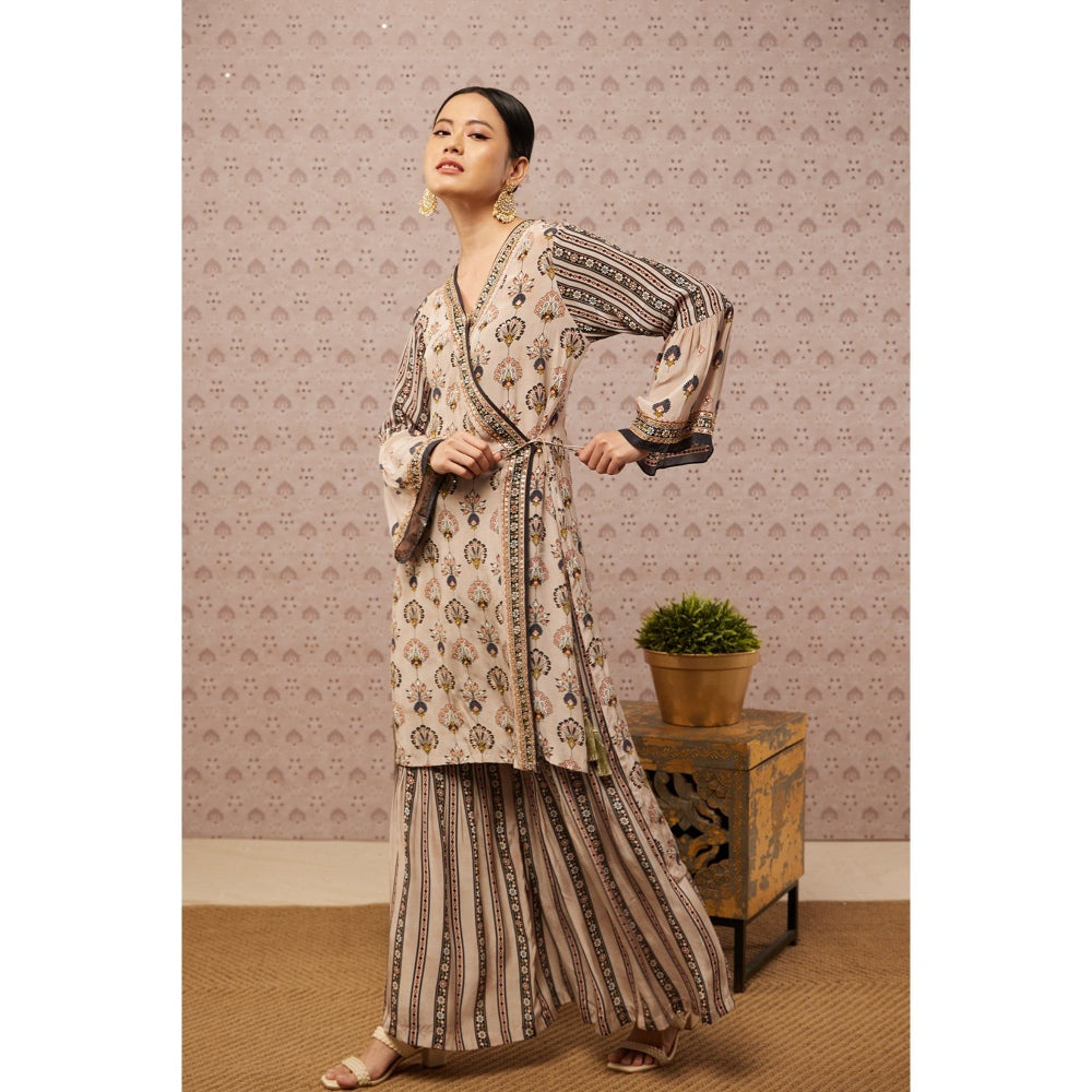 Soup by Sougat Paul Beige & Multi Sarouk Floral Palazzo (Set of 2)