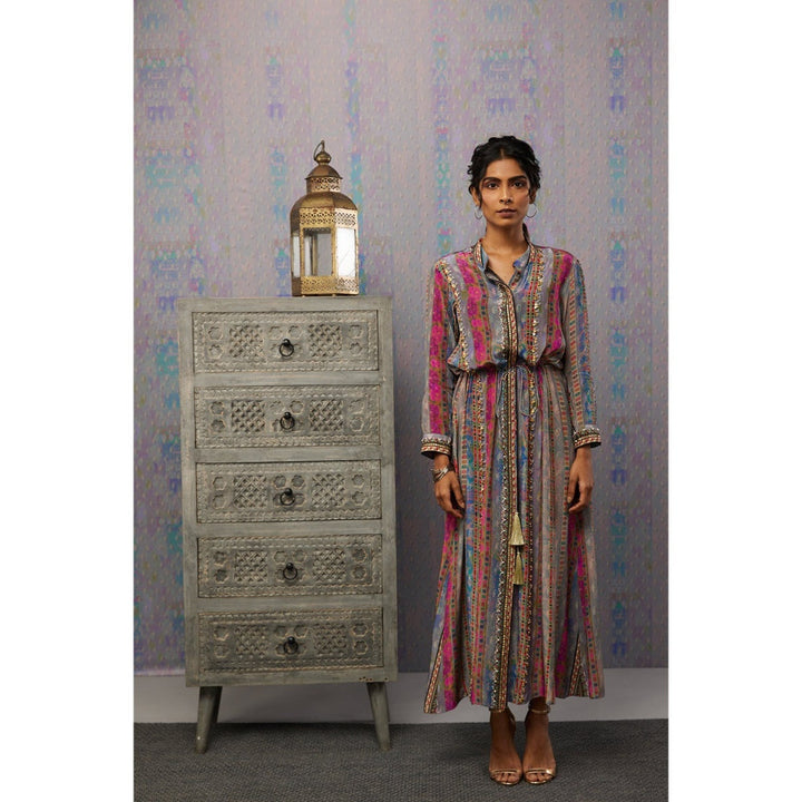 Soup by Sougat Paul Multi Ikaya Printed & Embroidered Dress with Tie-up
