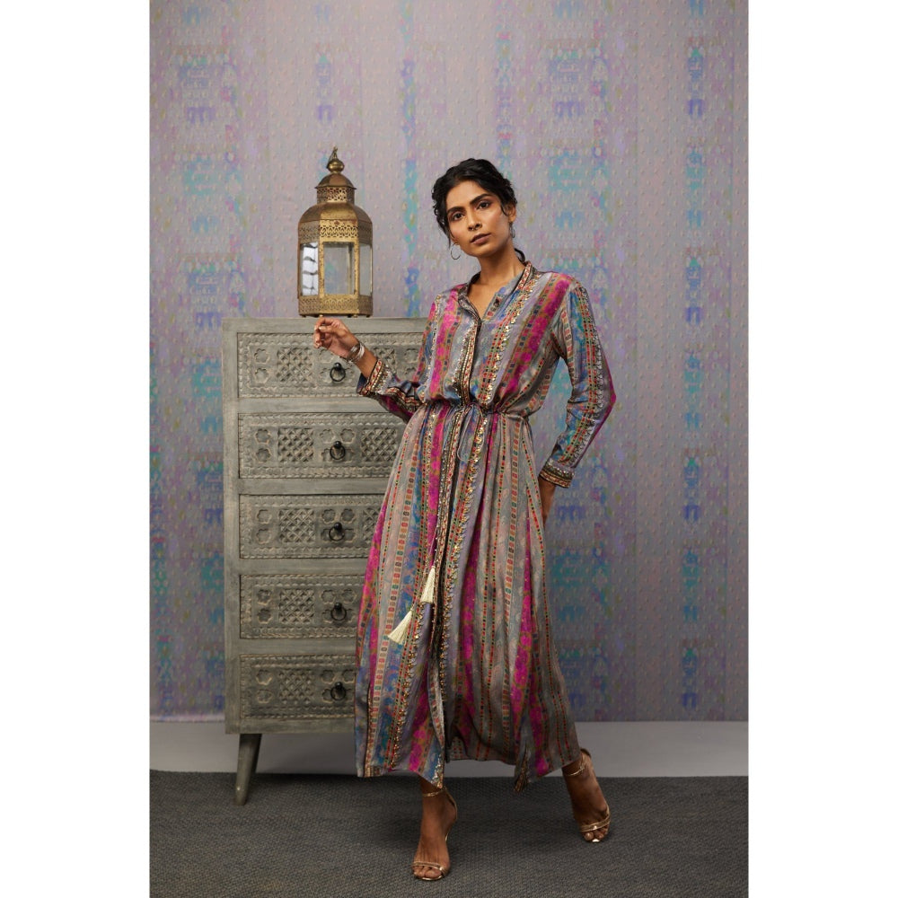 Soup by Sougat Paul Multi Ikaya Printed & Embroidered Dress with Tie-up