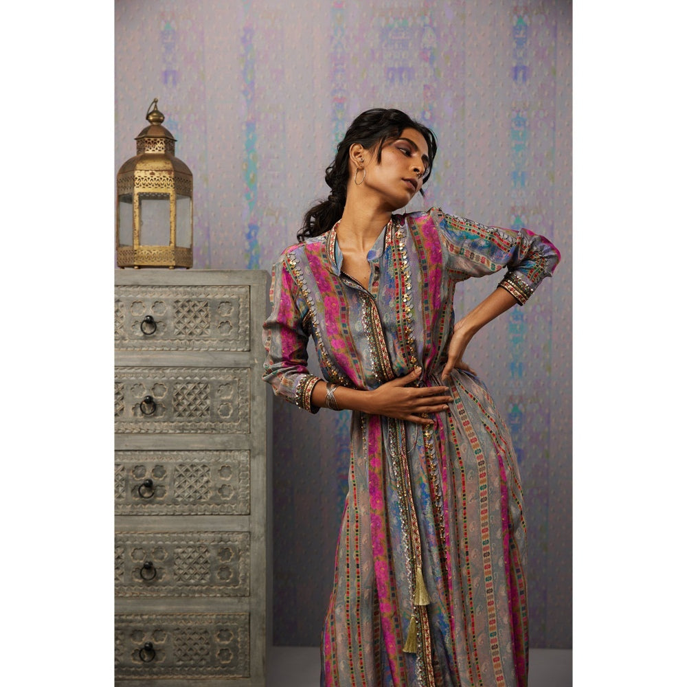 Soup by Sougat Paul Multi Ikaya Printed & Embroidered Dress with Tie-up