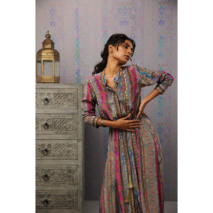 Soup by Sougat Paul Multi Ikaya Printed & Embroidered Dress with Tie-up