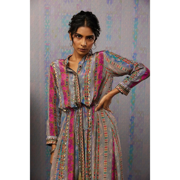 Soup by Sougat Paul Multi Ikaya Printed & Embroidered Dress with Tie-up