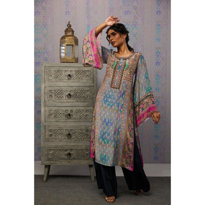 Soup by Sougat Paul Multi Ikaya Printed & Embroidered Palazzo (Set of 2)