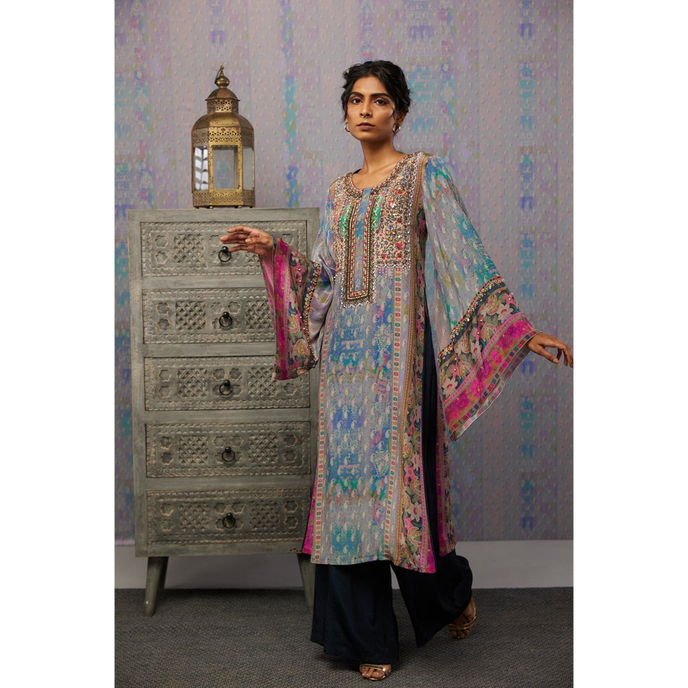 Soup by Sougat Paul Multi Ikaya Printed & Embroidered Palazzo (Set of 2)