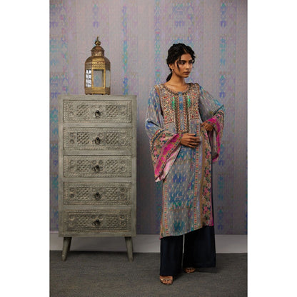 Soup by Sougat Paul Multi Ikaya Printed & Embroidered Palazzo (Set of 2)