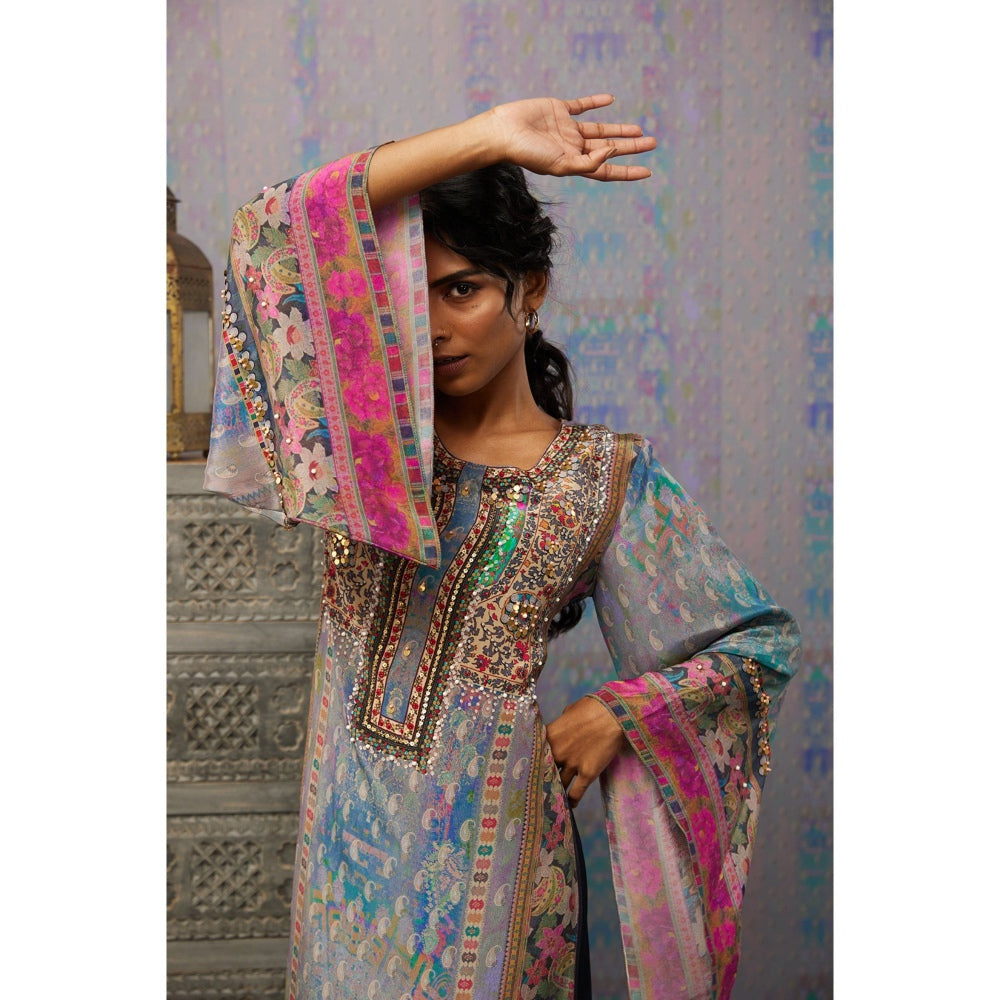 Soup by Sougat Paul Multi Ikaya Printed & Embroidered Palazzo (Set of 2)