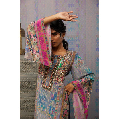 Soup by Sougat Paul Multi Ikaya Printed & Embroidered Palazzo (Set of 2)