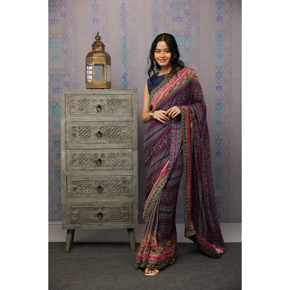 Soup by Sougat Paul Multi Ikaya Printed Pre-Stiched Saree with Stitched