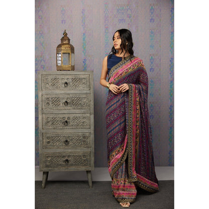 Soup by Sougat Paul Multi Ikaya Printed Pre-Stiched Saree with Stitched