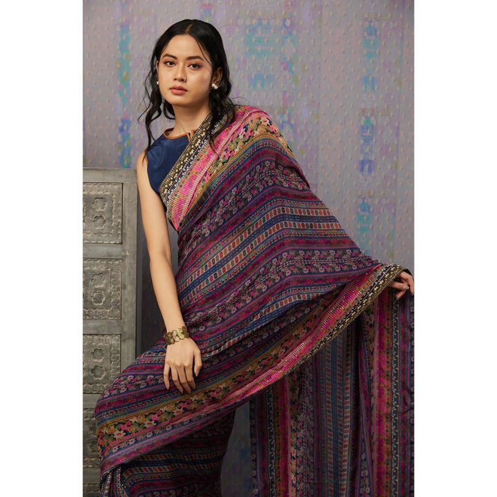 Soup by Sougat Paul Multi Ikaya Printed Pre-Stiched Saree with Stitched