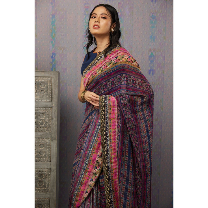 Soup by Sougat Paul Multi Ikaya Printed Pre-Stiched Saree with Stitched