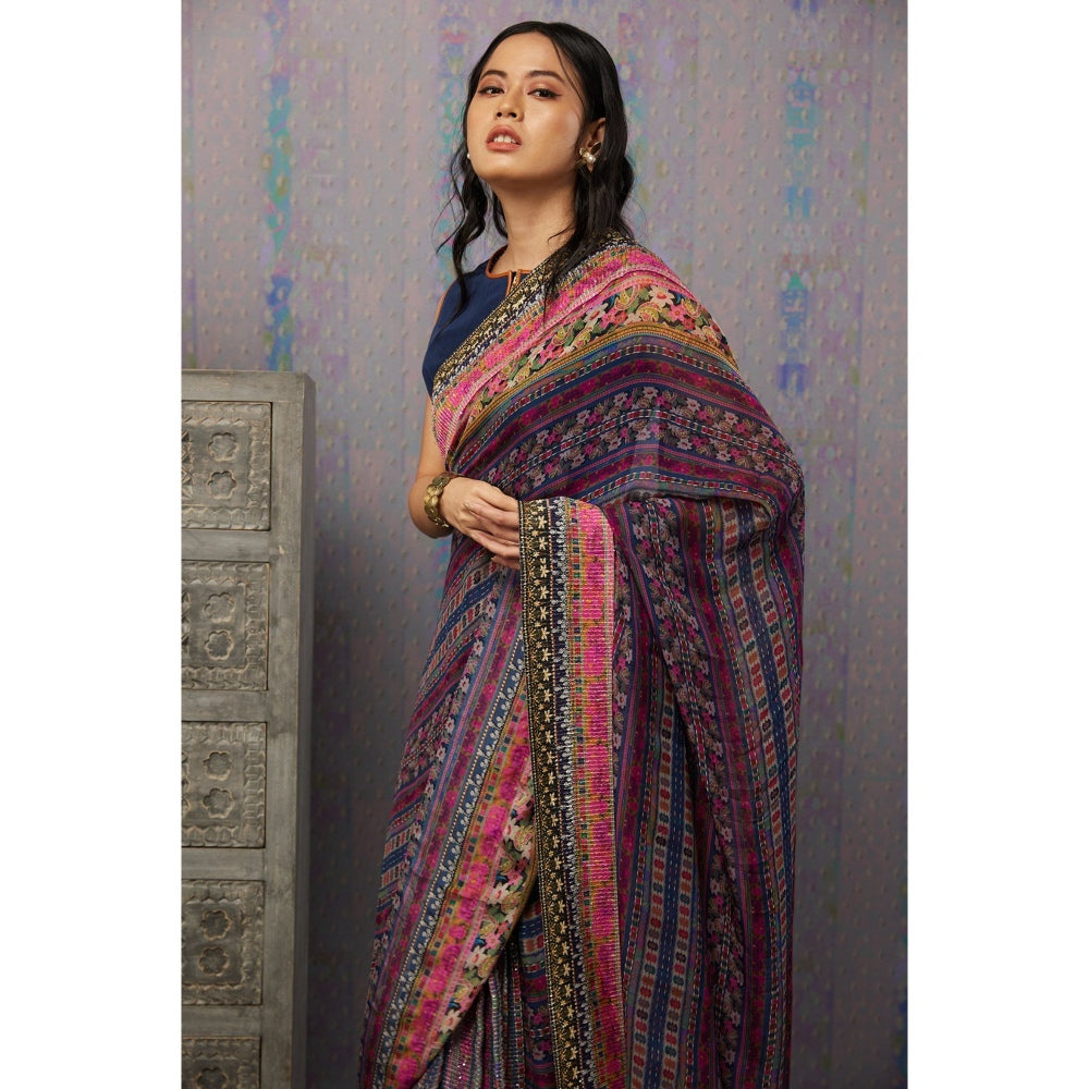 Soup by Sougat Paul Multi Ikaya Printed Pre-Stiched Saree with Stitched